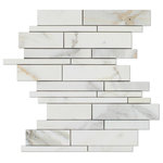 Oracle Tile and Stone - 10"x12.63" Calacatta Gold Italian Calcutta Marble Polished Random Strip Tile - Premium Grade Italian Calacatta Gold (Calacatta Oro) Marble Polished Random Strip Mosaic Tiles are perfect for any interior/exterior projects (e.g. kitchen backsplashes, bathroom floors, shower surrounds, countertops, etc.) A large collection of various items are widely available (including moldings, tiles, mosaics and slabs).