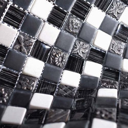 Glossy and Matte Black & White Rock Square Stones Porcelain Mosaic Tiles - Home Accessories & Decor