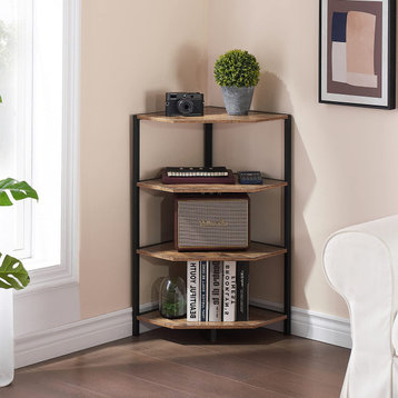 31 Inch Corner Shelf, 4-Tier Display Shelves with Metal Frame