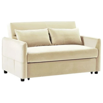 Modern Sleeper Sofa, Comfy Seat With 3 Levels Adjustable Backrest, Beige