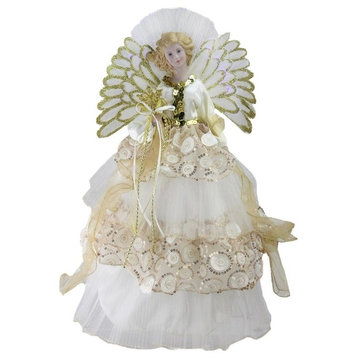 16" Battery-Operated Angel in Sequined Gown Christmas Tree Topper