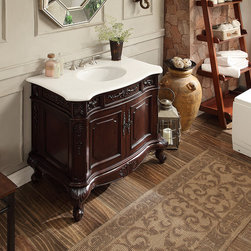 36 inch Antique Bathroom Vanity Dark Cherry Finish White Marble Top - Bathroom Vanities And Sink Consoles