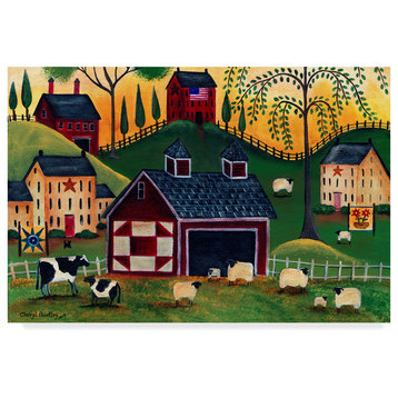 Cheryl Bartley 'Sunrise Red Quilt Barn' Canvas Art, 47"x30"