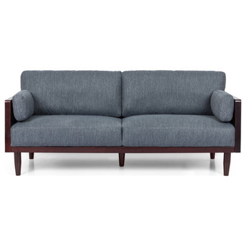 Bagan Mid-Century Modern Upholstered 3 Seater Sofa, Charcoal + Dark Walnut