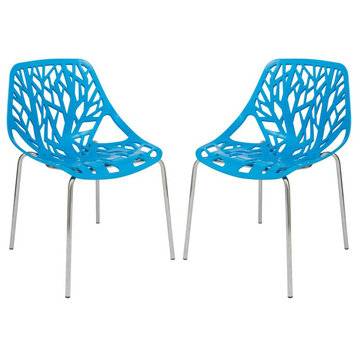 Leisuremod Modern Asbury Dining Chair W/ Chromed Legs, Set Of 2 Ac16Bu2