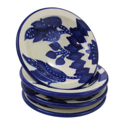 Le Souk Ceramique - Round Stoneware Sauce Dishes, Set of 4, Jinane Design - Serving Dishes And Platters