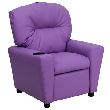 Contemporary Lavender Vinyl Kids Recliner with Cup Holder