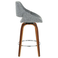 Fabrico Mid-Century Modern Counter Stool, Walnut and Gray Noise Fabric, Set of 2