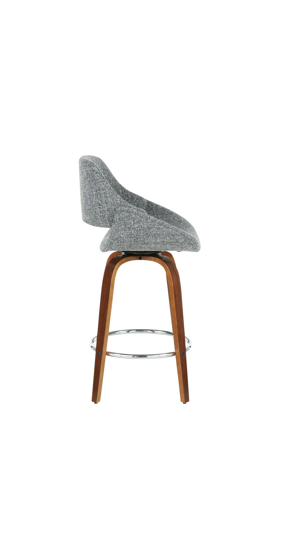 Fabrico Mid-Century Modern Counter Stool, Walnut and Gray Noise Fabric, Set of 2