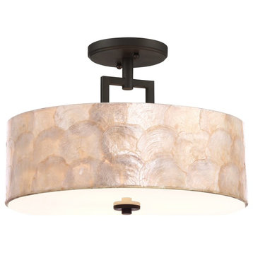 Kira Home Cove 15" Ceiling Light, Seashell Shade, Glass Diffuser, Oil Rubbed