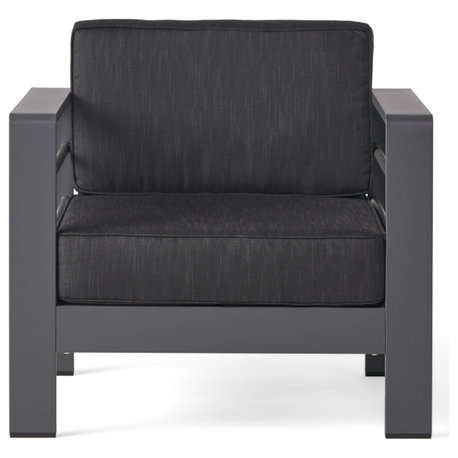 Crested Bay Indoor/Outdoor Aluminum Club Chair, Gray/Dark Gray, Fabric Cushion