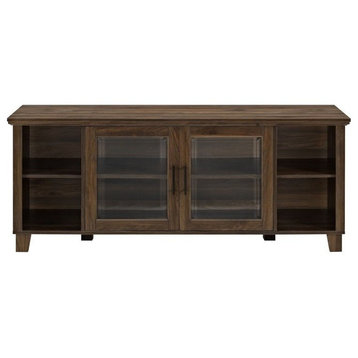 Pemberly Row TV Stand with Middle Doors in Dark Walnut
