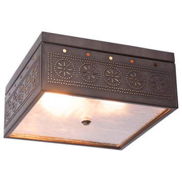 Irvin's Country Tinware Square Ceiling Light with Chisel in Kettle Black