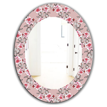 Designart Pink Blossom 5 Traditional Frameless Oval Or Round Wall Mirror, 24x36