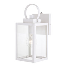 Medinah 1 Light Dusk to Dawn Outdoor Wall Lantern Clear Glass, Textured White, 5