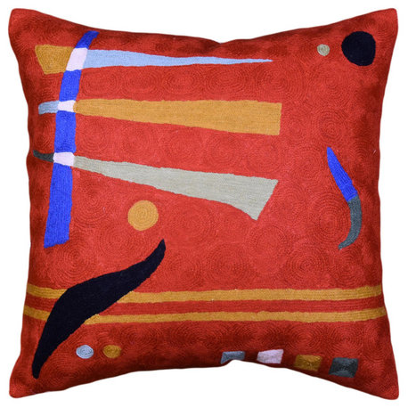 Kandinsky Orange Pillow Cover Needlepoint Accent Pillows Handmade Wool 18x18"