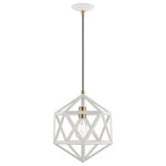 Livex Lighting - Ashland 1 Light Textured White With Antique Brass Accents Pendant - You don't have to be a whiz in math class to see that our Geometric mini pendant has all the angles. The caged design is up-to-the-minute modern, while the textured white finish gives it that contemporary feel.