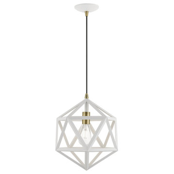 Ashland 1 Light Textured White With Antique Brass Accents Pendant