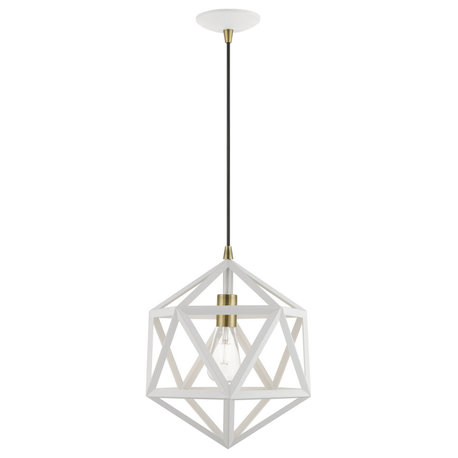 Ashland 1 Light Textured White With Antique Brass Accents Pendant