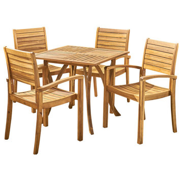 GDF Studio Carr Outdoor 4-Seater Square Acacia Wood Dining Set, Teak