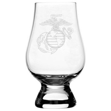United States Marines Etched Glencairn Crystal Whiskey Glass