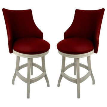 Home Square 26" Wood Counter Stool in Red & Antique White - Set of 2