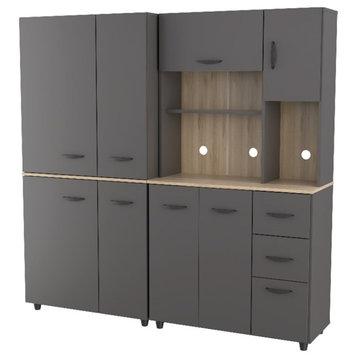 Inval Proforte 2-Piece 17-Shelf Garage Cabinet Set in Dark Gray and Maple