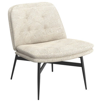 Modern Fabric and Metal Accent Chair, Beige and Black