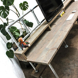 Ethan Reclaimed Scaffolding Desk with Built In Storage, Monitor Mount & Storage - Desks & Writing Bureaus