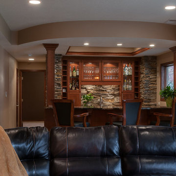 Pub Bar Entertainment Fireplace Wine Basement in Cherry