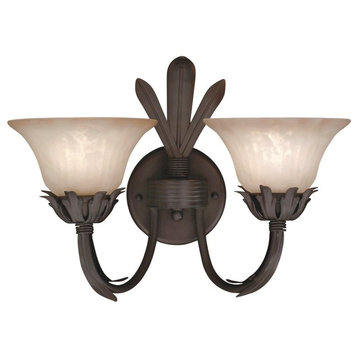 Vienna 2-Light Wall Sconce, Amber Glaze Glass and Oil Rubbed Bronze