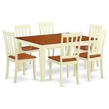 7-Piece Dining Set With a Kitchen Table and 6 Wood Chairs, Buttermilk