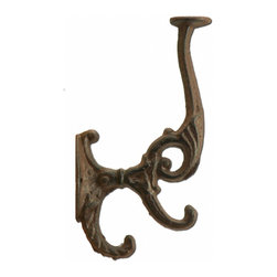 Import Wholesales - Decorative Victorian Ornate Triple Wall Hook, Rust Brown Cast Iron, 7" Tall - Wall Hooks