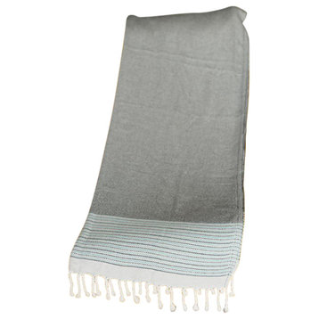 Grey And Blue Striped Turkish Towel Or Throw Blanket