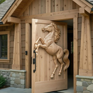 The Hand-Carved Horse Rearing Pivot Door