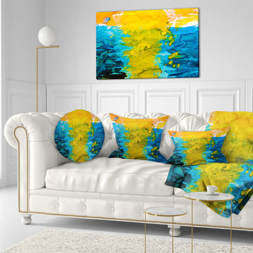 Sea Texture in Yellow Blue Abstract Throw Pillow, 12"x20"