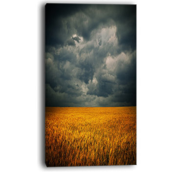 "Stormy Clouds Over Wheat Field" Landscape Artwork Canvas, 16"x32"