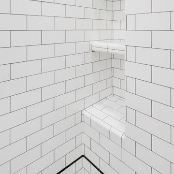 Craftsman Subway Tile Bathroom with Custom Mosaic Floor