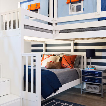 White Corner Twin XL Triple Bunk Bed with Ladder and Stairs