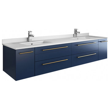 Fresca Lucera 72" Royal Blue Wall Hung Bathroom Cabinet With Top and Double Sink