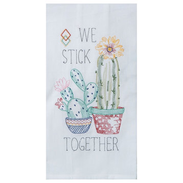 Cactus Garden We Stick Together Embroidered Flour Sack Kitchen Dish Towel