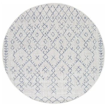 Indoor Outdoor Area Rug With Tribal Geometric Pattern, Light Blue/7'10" Round