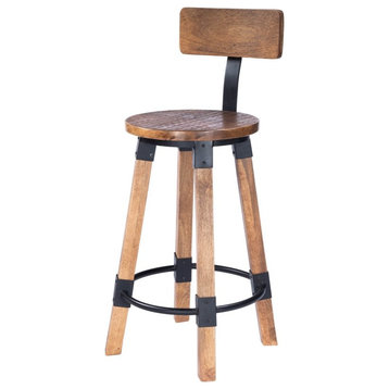 Beaumont Lane Rustic Lodge Wood and Metal Counter Stool in Beige