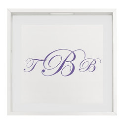 Monogram Wood Tray Classic White Cursive Font - Serving Trays
