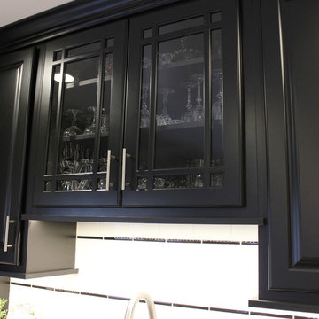 Small Island Kitchen with Black Painted Cabinetry in Taylor Ridge, IL