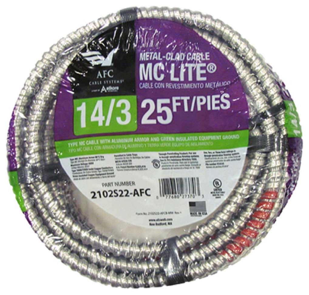 Southwire 68582621 Solid CU Armorlite Metal-Clad Cable, 25 ...