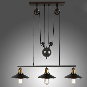 Tray Adjustable Height Pulldown 2-Light Island Pendant Retro Industrial