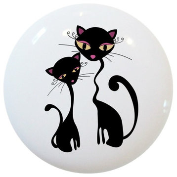 Black Cats With Long Necks Ceramic Cabinet Drawer Knob