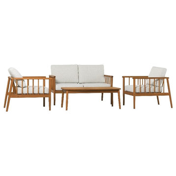Modern Outdoor Spindle Style 4 Piece Solid Wood Chat Set - Brown