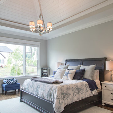 Tray ceiling, painted beams and v-groove, Davidson, NC. Build for the Cure 2015